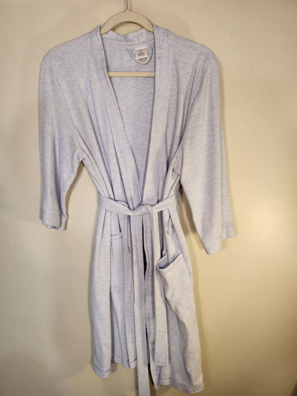 croft & barrow Light Blue Ribbed Knit Robe with Pockets Short